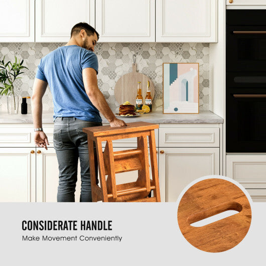 3-in-1 Rubber Wood Step Stool with Convenient Handle-Brown LuxuryLifeWay Online Store