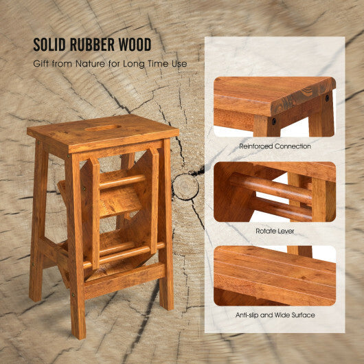 3-in-1 Rubber Wood Step Stool with Convenient Handle-Brown LuxuryLifeWay Online Store