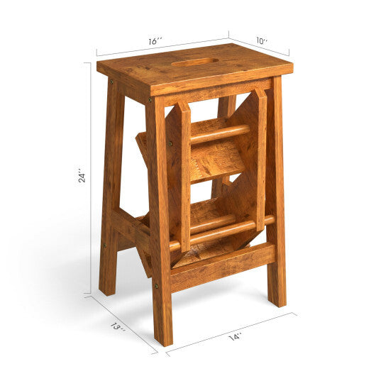 3-in-1 Rubber Wood Step Stool with Convenient Handle-Brown LuxuryLifeWay Online Store