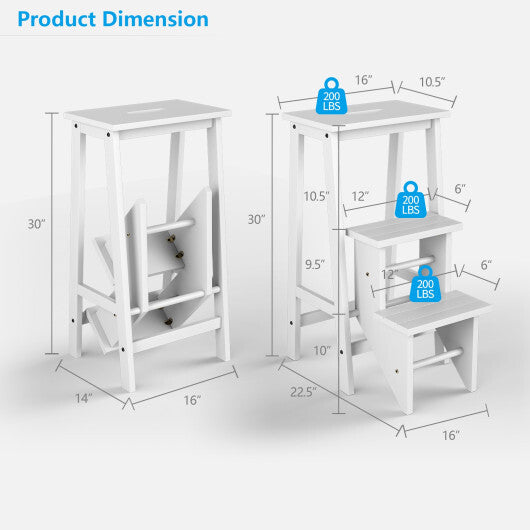 3 Tier Step Stool 3 in 1 Folding Ladder Bench-White - Color: White LuxuryLifeWay Online Store