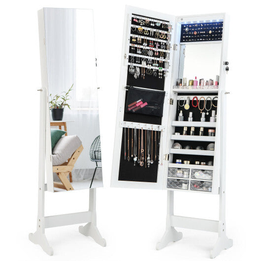 Free Standing Full Length Jewelry Armoire with LED Lights-White - Color: White LuxuryLifeWay Online Store