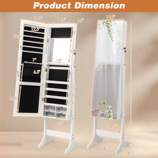 Free Standing Full Length Jewelry Armoire with LED Lights-White - Color: White LuxuryLifeWay Online Store