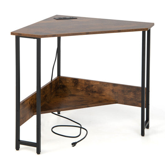 Triangle Computer Corner Desk with Charging Station-Rustic Brown LuxuryLifeWay Online Store