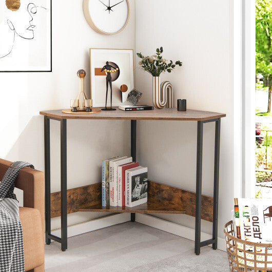 Triangle Computer Corner Desk with Charging Station-Rustic Brown LuxuryLifeWay Online Store
