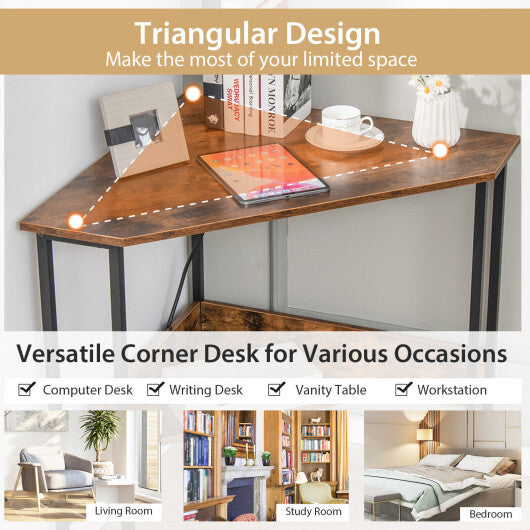 Triangle Computer Corner Desk with Charging Station-Rustic Brown LuxuryLifeWay Online Store