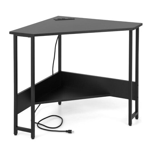Triangle Computer Corner Desk with Charging Station-Rustic Brown LuxuryLifeWay Online Store