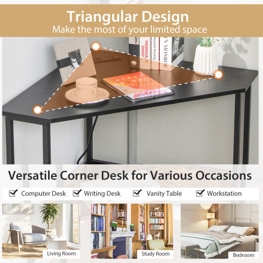 Triangle Computer Corner Desk with Charging Station-Rustic Brown LuxuryLifeWay Online Store
