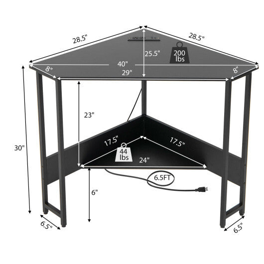 Triangle Computer Corner Desk with Charging Station-Rustic Brown LuxuryLifeWay Online Store