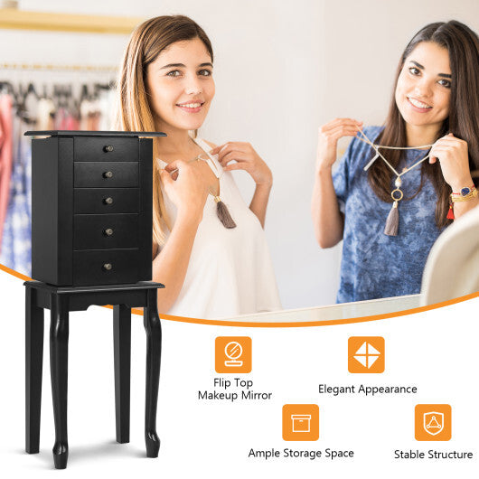 2 Colors Armoire Storage Standing Jewelry Cabinet with Mirror-Black - Color: Black LuxuryLifeWay Online Store