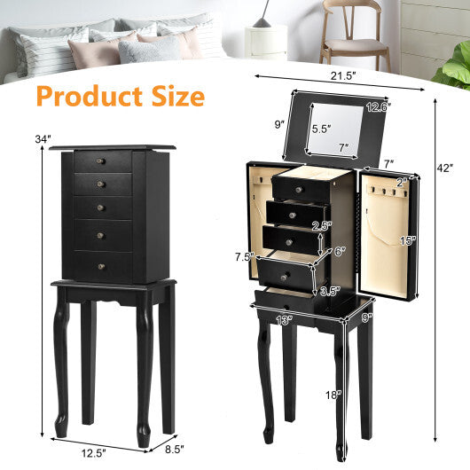 2 Colors Armoire Storage Standing Jewelry Cabinet with Mirror-Black - Color: Black LuxuryLifeWay Online Store