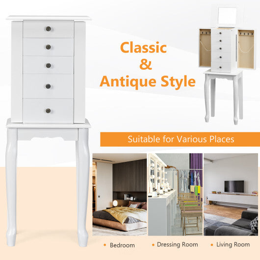 2 Colors Armoire Storage Standing Jewelry Cabinet with Mirror-White - Color: White LuxuryLifeWay Online Store