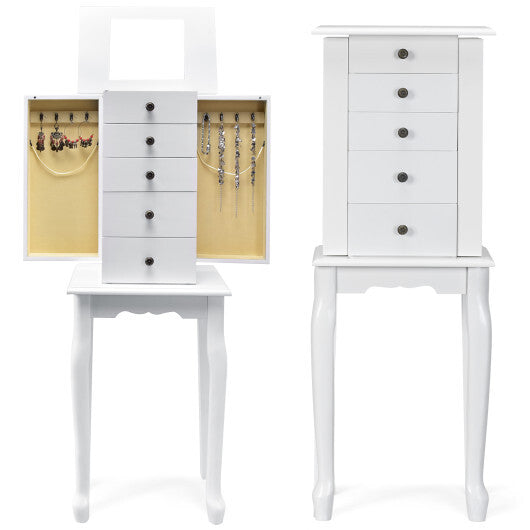 2 Colors Armoire Storage Standing Jewelry Cabinet with Mirror-White - Color: White LuxuryLifeWay Online Store