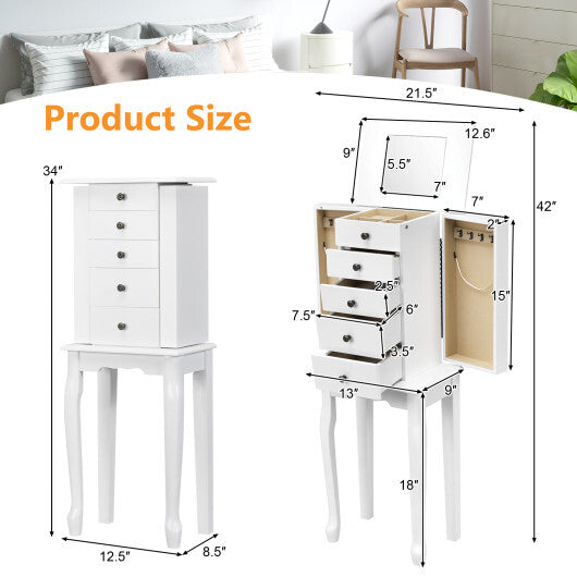 2 Colors Armoire Storage Standing Jewelry Cabinet with Mirror-White - Color: White LuxuryLifeWay Online Store