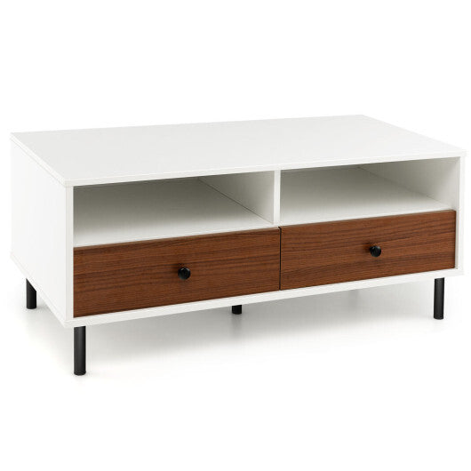 2 Tier 40 Inch Length Modern Rectangle Coffee Table with Storage Shelf and Drawers-White - Color: White LuxuryLifeWay Online Store