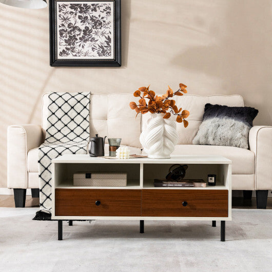 2 Tier 40 Inch Length Modern Rectangle Coffee Table with Storage Shelf and Drawers-White - Color: White LuxuryLifeWay Online Store