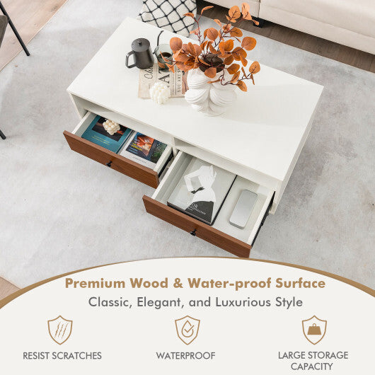 2 Tier 40 Inch Length Modern Rectangle Coffee Table with Storage Shelf and Drawers-White - Color: White LuxuryLifeWay Online Store