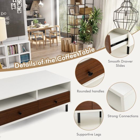 2 Tier 40 Inch Length Modern Rectangle Coffee Table with Storage Shelf and Drawers-White - Color: White LuxuryLifeWay Online Store