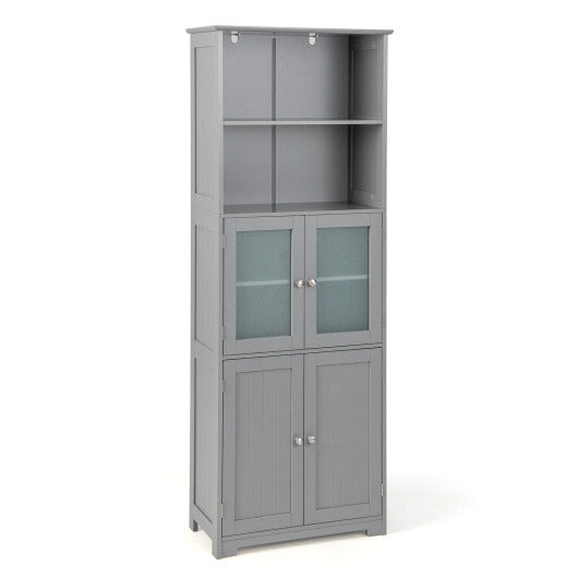 6-Tier Freestanding Bathroom Cabinet with 2 Open Compartments and Adjustable Shelves-Black LuxuryLifeWay Online Store
