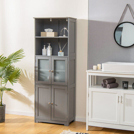 6-Tier Freestanding Bathroom Cabinet with 2 Open Compartments and Adjustable Shelves-Black LuxuryLifeWay Online Store