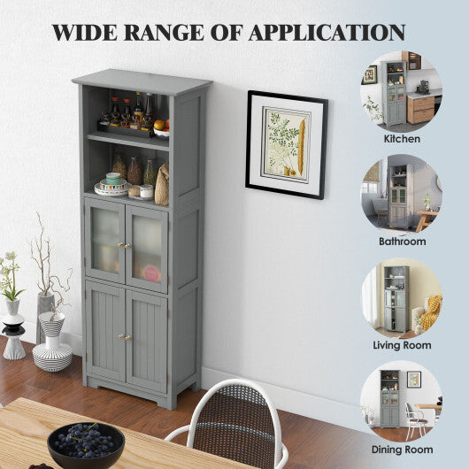 6-Tier Freestanding Bathroom Cabinet with 2 Open Compartments and Adjustable Shelves-Black LuxuryLifeWay Online Store