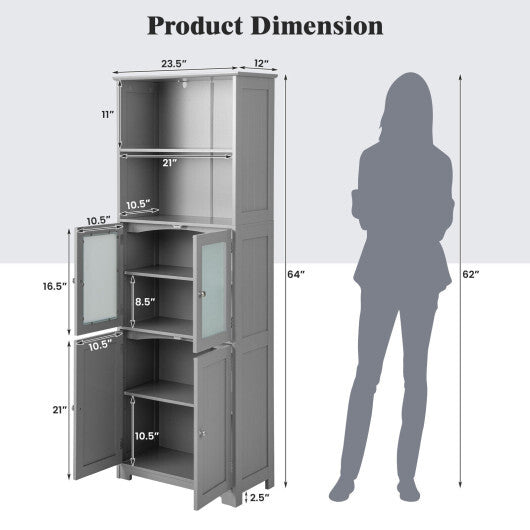 6-Tier Freestanding Bathroom Cabinet with 2 Open Compartments and Adjustable Shelves-Black LuxuryLifeWay Online Store