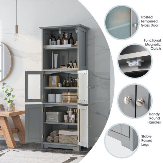 6-Tier Freestanding Bathroom Cabinet with 2 Open Compartments and Adjustable Shelves-Black LuxuryLifeWay Online Store