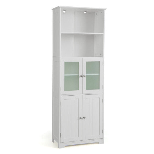 6-Tier Freestanding Bathroom Cabinet with 2 Open Compartments and Adjustable Shelves-Black LuxuryLifeWay Online Store