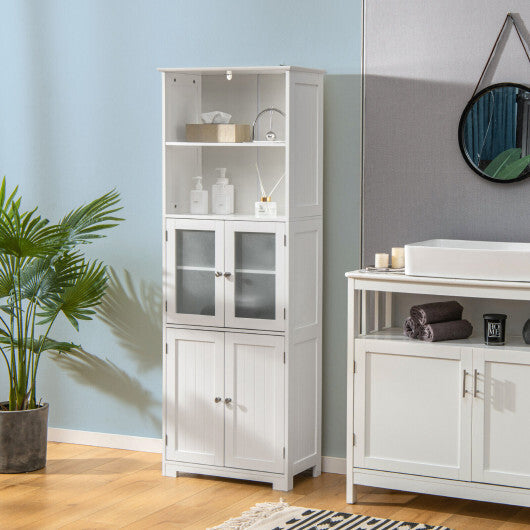 6-Tier Freestanding Bathroom Cabinet with 2 Open Compartments and Adjustable Shelves-Black LuxuryLifeWay Online Store