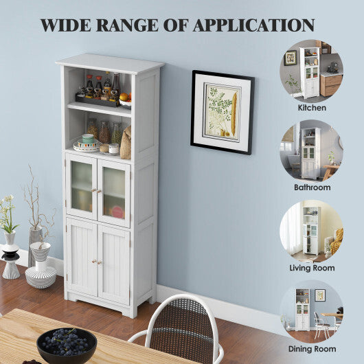 6-Tier Freestanding Bathroom Cabinet with 2 Open Compartments and Adjustable Shelves-Black LuxuryLifeWay Online Store