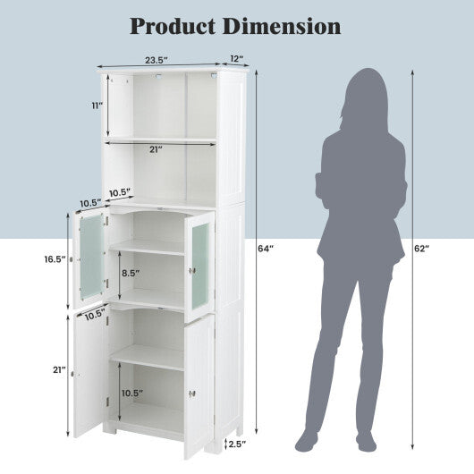 6-Tier Freestanding Bathroom Cabinet with 2 Open Compartments and Adjustable Shelves-Black LuxuryLifeWay Online Store
