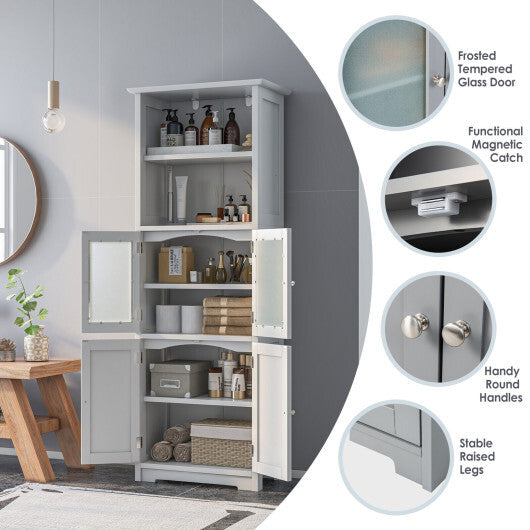 6-Tier Freestanding Bathroom Cabinet with 2 Open Compartments and Adjustable Shelves-Black LuxuryLifeWay Online Store