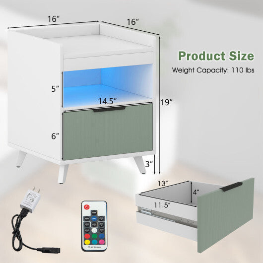 Modern Nightstand with LED Lights Sliding Drawer and Open Compartment-White LuxuryLifeWay Online Store