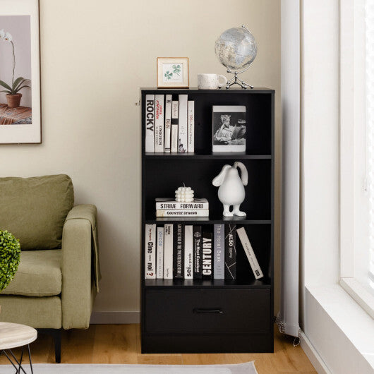 48 Inch Tall 4 Tiers Wood Bookcase with Drawer-Black - Color: Black - Size: 48 inches LuxuryLifeWay Online Store