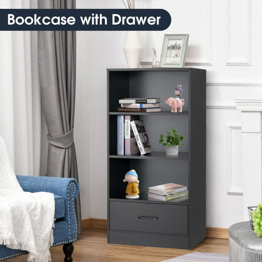 48 Inch Tall 4 Tiers Wood Bookcase with Drawer-Black - Color: Black - Size: 48 inches LuxuryLifeWay Online Store