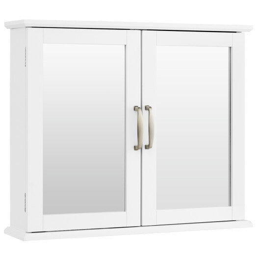 2-Tier Bathroom Wall-Mounted Mirror Storage Cabinet with Handles-White LuxuryLifeWay Online Store