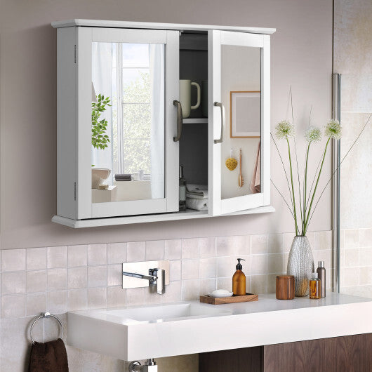 2-Tier Bathroom Wall-Mounted Mirror Storage Cabinet with Handles-White LuxuryLifeWay Online Store