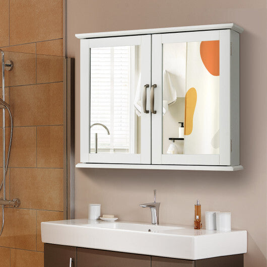 2-Tier Bathroom Wall-Mounted Mirror Storage Cabinet with Handles-White LuxuryLifeWay Online Store