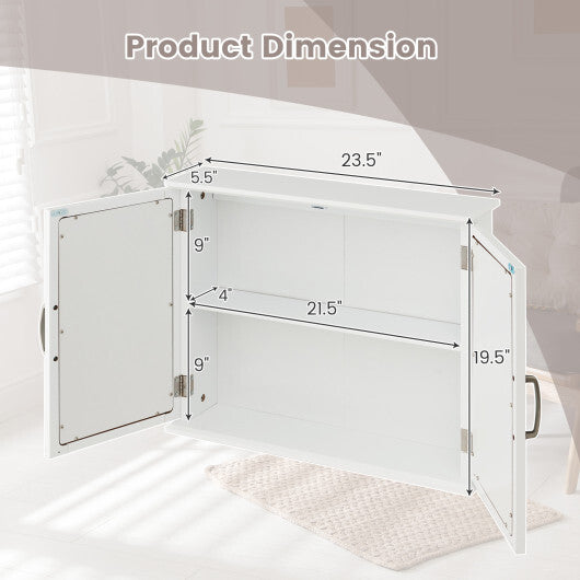 2-Tier Bathroom Wall-Mounted Mirror Storage Cabinet with Handles-White LuxuryLifeWay Online Store