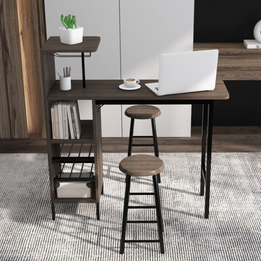 3 Piece Bar Table and Chairs Set with 6-Bottle Wine Rack-Rustic Brown LuxuryLifeWay Online Store