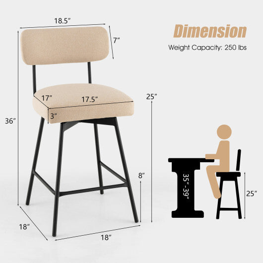 25 Inch 2-Piece Modern Upholstered Bar Stools with Back and Footrests-Beige LuxuryLifeWay Online Store