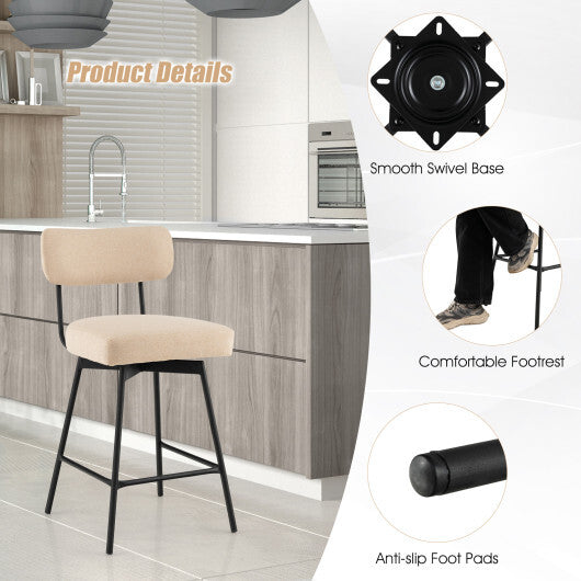 25 Inch 2-Piece Modern Upholstered Bar Stools with Back and Footrests-Beige LuxuryLifeWay Online Store