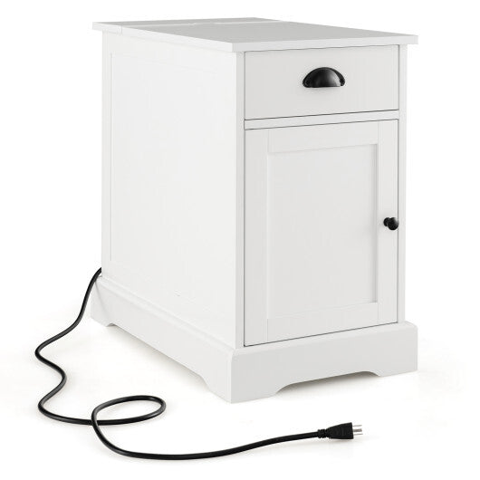 End Table with Charging Station and Flip Top-White LuxuryLifeWay Online Store