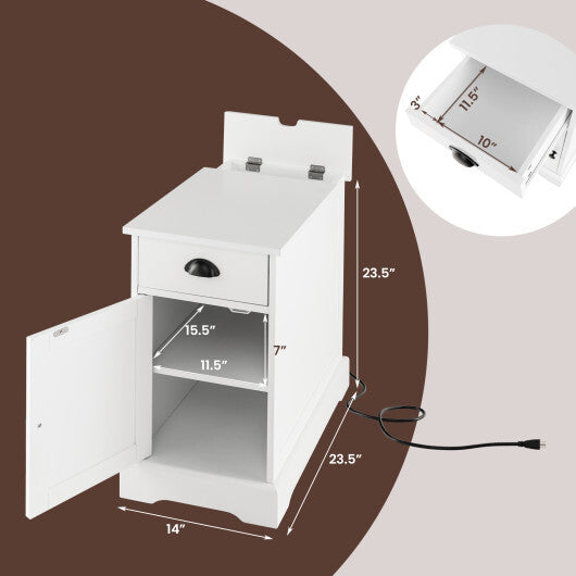 End Table with Charging Station and Flip Top-White LuxuryLifeWay Online Store