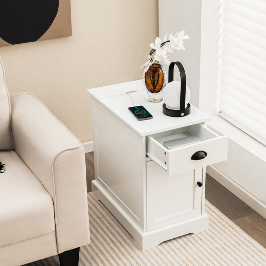 End Table with Charging Station and Flip Top-White LuxuryLifeWay Online Store