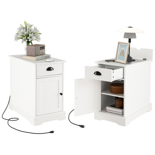 End Table with Charging Station and Flip Top-White LuxuryLifeWay Online Store