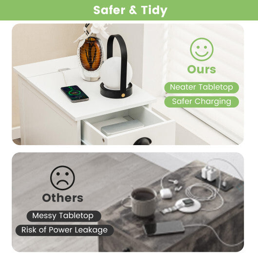 End Table with Charging Station and Flip Top-White LuxuryLifeWay Online Store