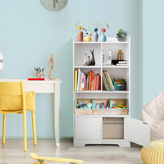 4 Tiers Bookshelf with 4 Cubes Display Shelf and 2 Doors-White - Color: White LuxuryLifeWay Online Store