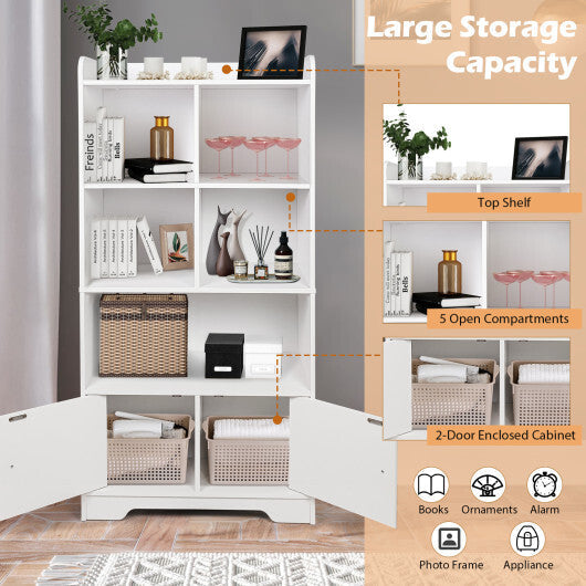 4 Tiers Bookshelf with 4 Cubes Display Shelf and 2 Doors-White - Color: White LuxuryLifeWay Online Store
