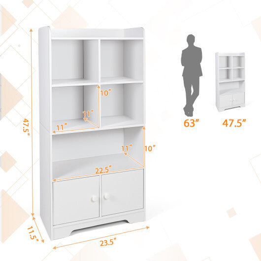 4 Tiers Bookshelf with 4 Cubes Display Shelf and 2 Doors-White - Color: White LuxuryLifeWay Online Store