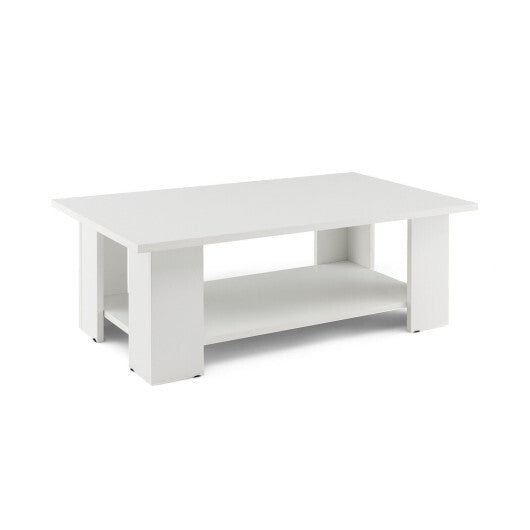 Large 36 Inch 2-Tier Wooden Modern Coffee Table with Storage Shelf-White - Color: White LuxuryLifeWay Online Store